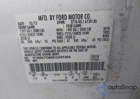 2014 Ford Explorer Xlt из США, поврежденный, VIN 1FM5K7D86EGA97269